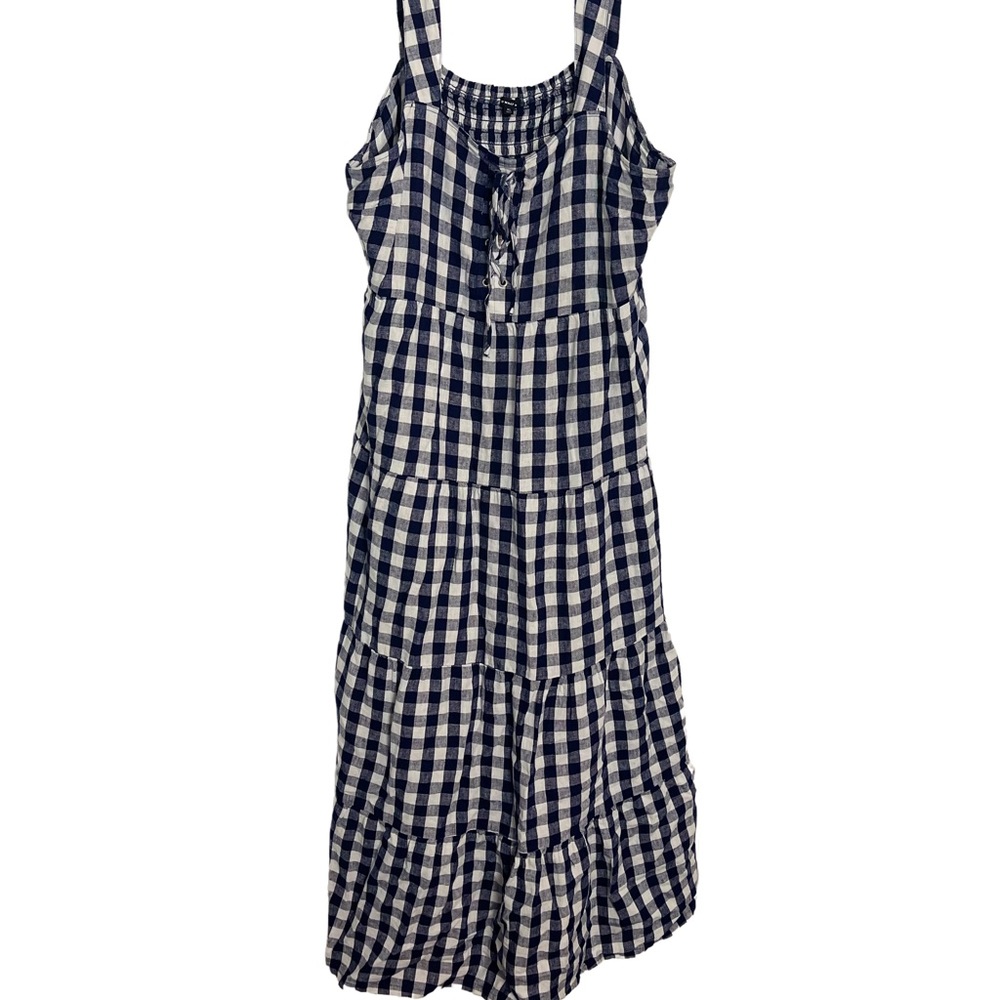 Navy and White Gingham Maxi Dress | Who What Wear | Navy Gingham Linen